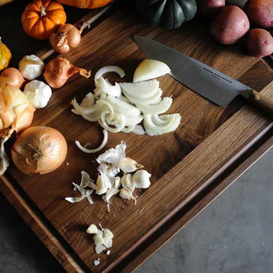A trusty cutting board is the workhorse