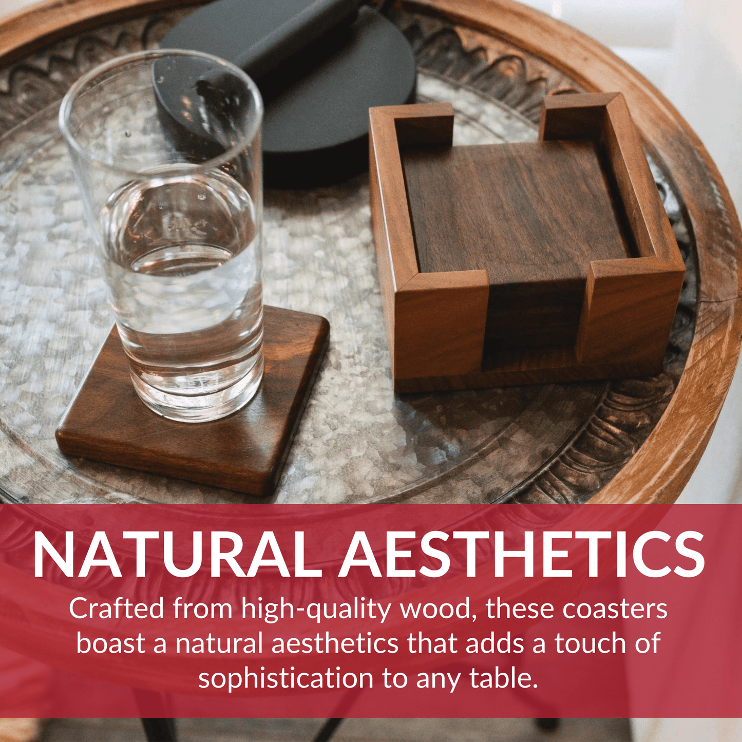Walnut Coasters - Set of 4 With Holder and Cork Bottom