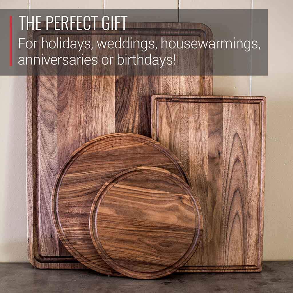 Virginia Boys Kitchens Cutting Board 10.5 Inch Round Walnut Cheese Board with Groove