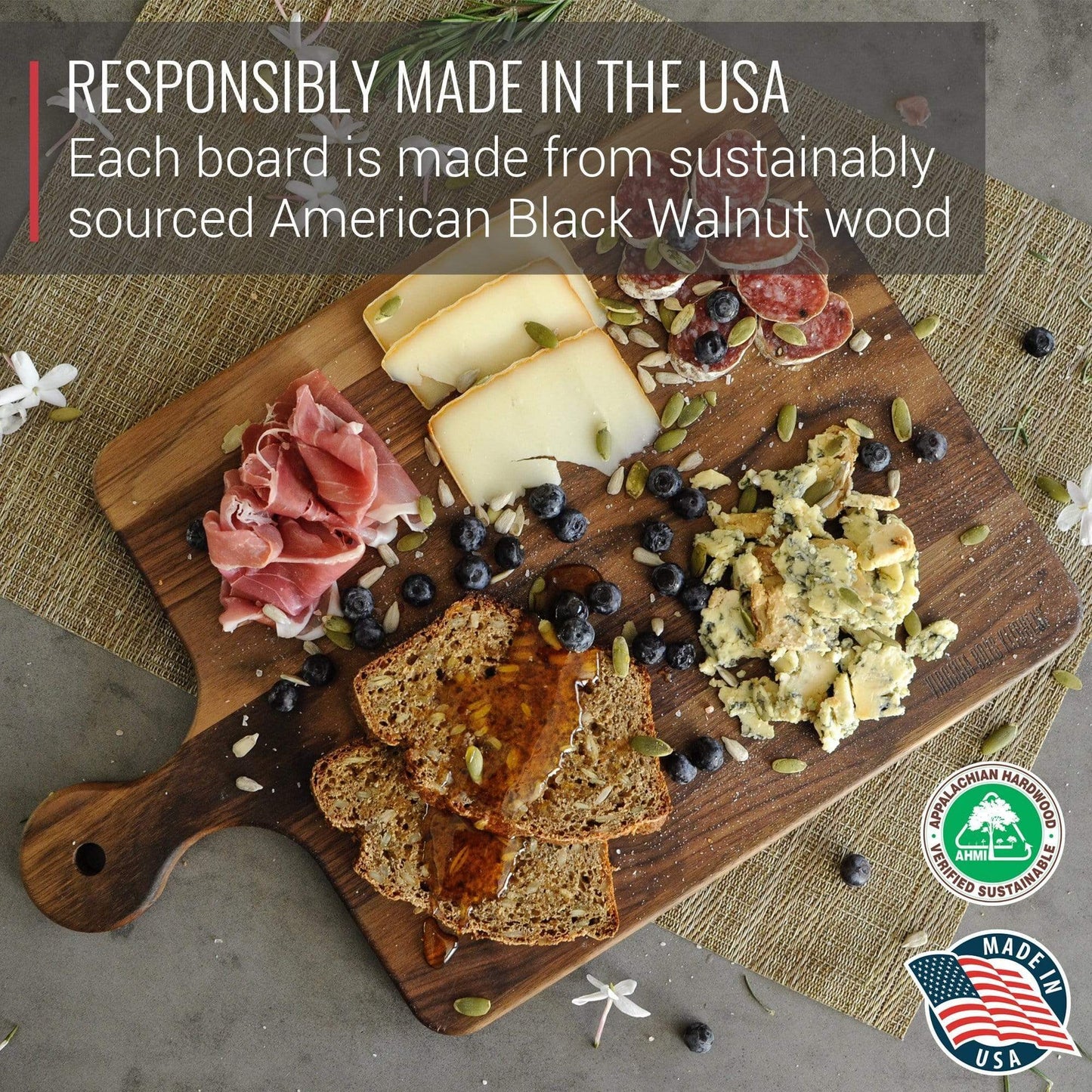 Virginia Boys Kitchens Cutting Board Mom's Cutting Board - 10 x 16 Walnut Cutting Board with Knob Handle