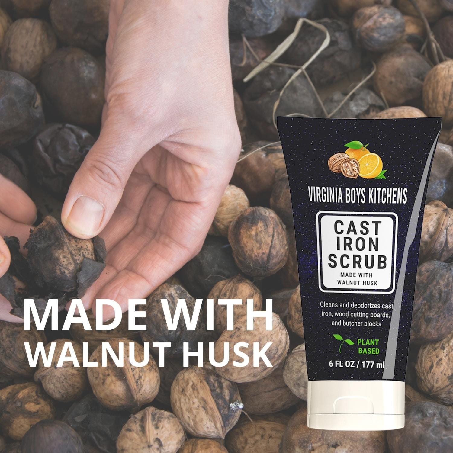 Virginia Boys Kitchens **NEW!** Cast Iron Scrub - made with All Natural Walnut Husk & Orange Essential Oils wood care
