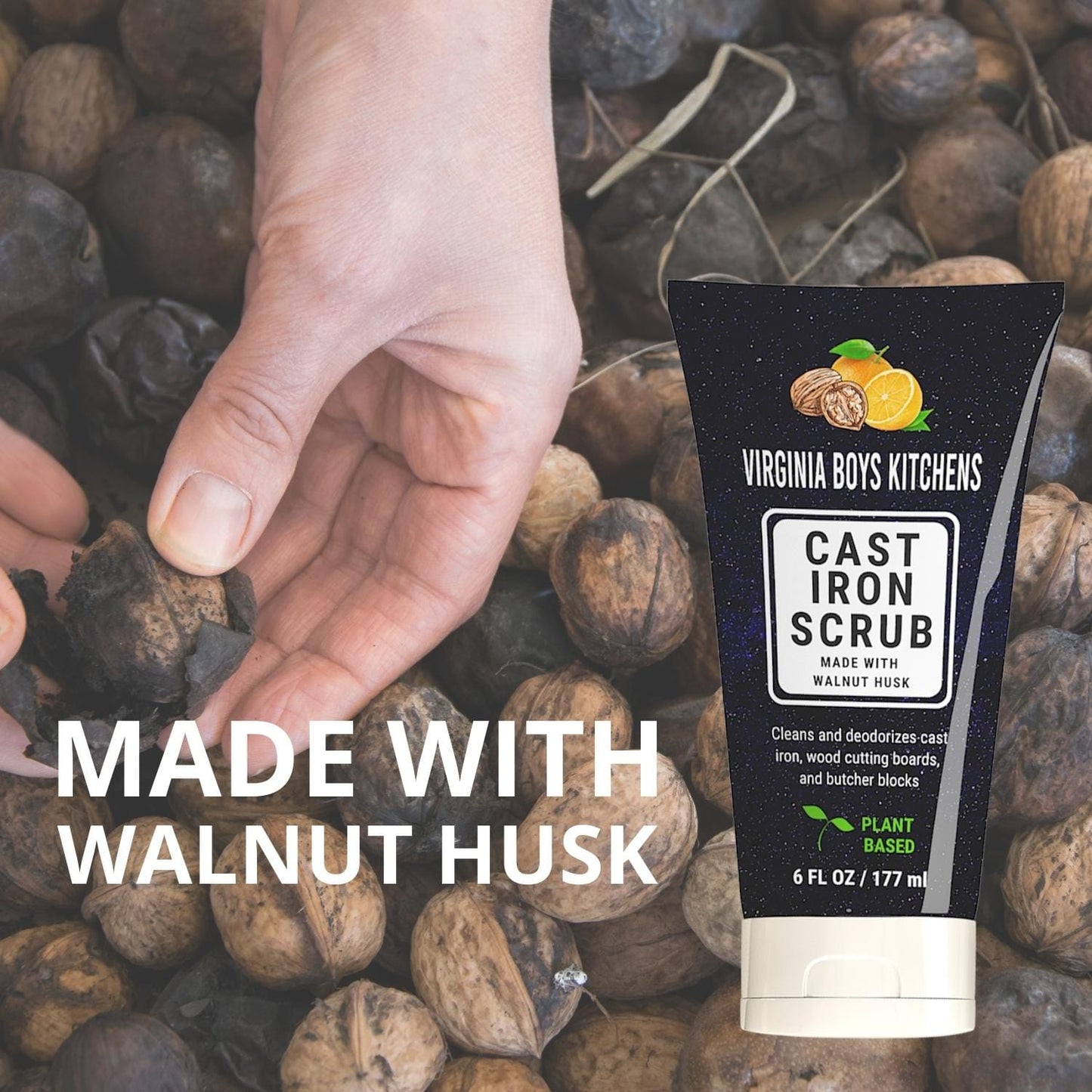 Virginia Boys Kitchens **NEW!** Cast Iron Scrub - made with All Natural Walnut Husk & Orange Essential Oils wood care