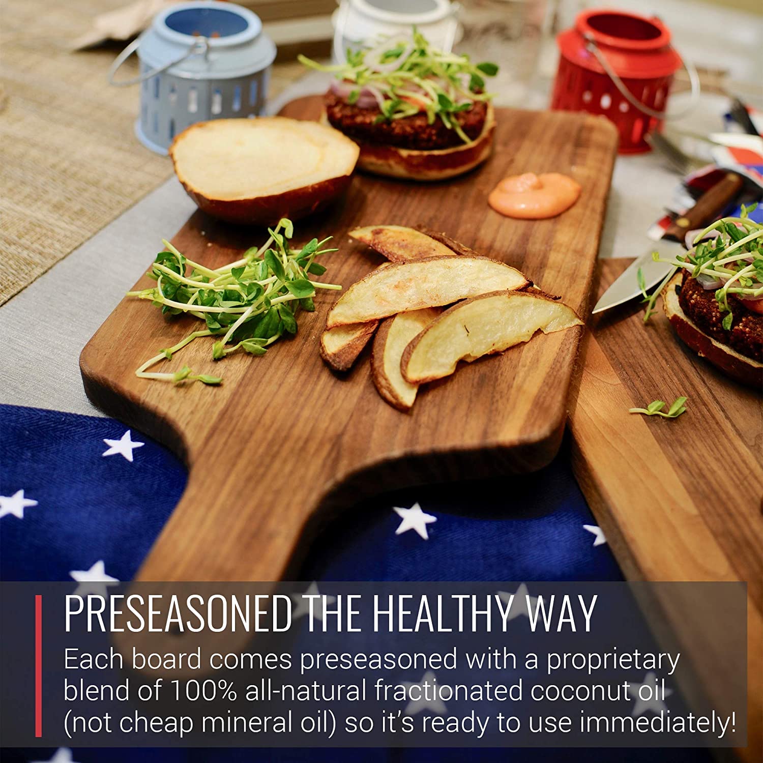 Serve your hamburger and fries on this beautiful 8x17 inch wood board