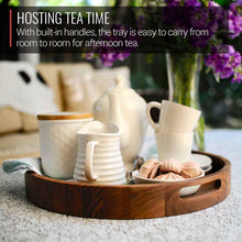 Virginia Boys Kitchens Serving Tray 16.5 Inch Round Walnut Wood Serving and Coffee Table Tray with Handles