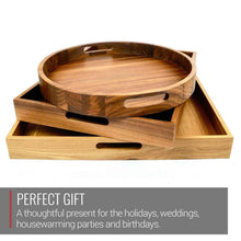 Virginia Boys Kitchens Serving Tray 16.5 Inch Round Walnut Wood Serving and Coffee Table Tray with Handles