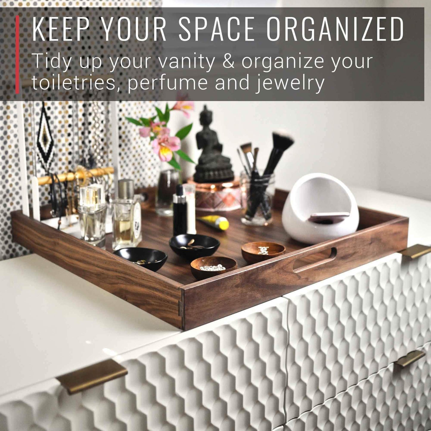 Virginia Boys Kitchens Serving Tray 20 x 20 Inch Square Walnut Wood Serving and Coffee Table Tray with Handles