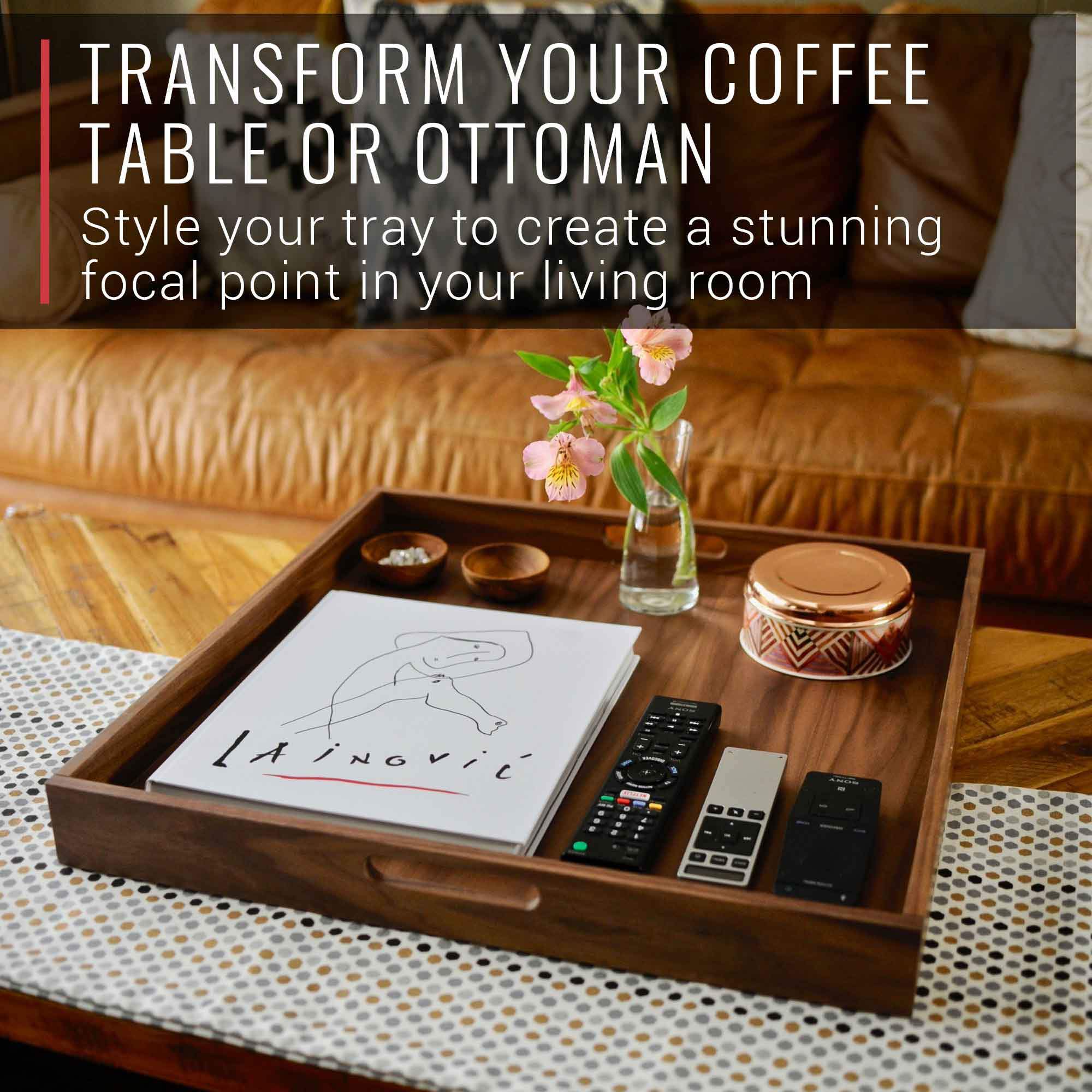 Virginia Boys Kitchens Serving Tray 20 x 20 Inch Square Walnut Wood Serving and Coffee Table Tray with Handles