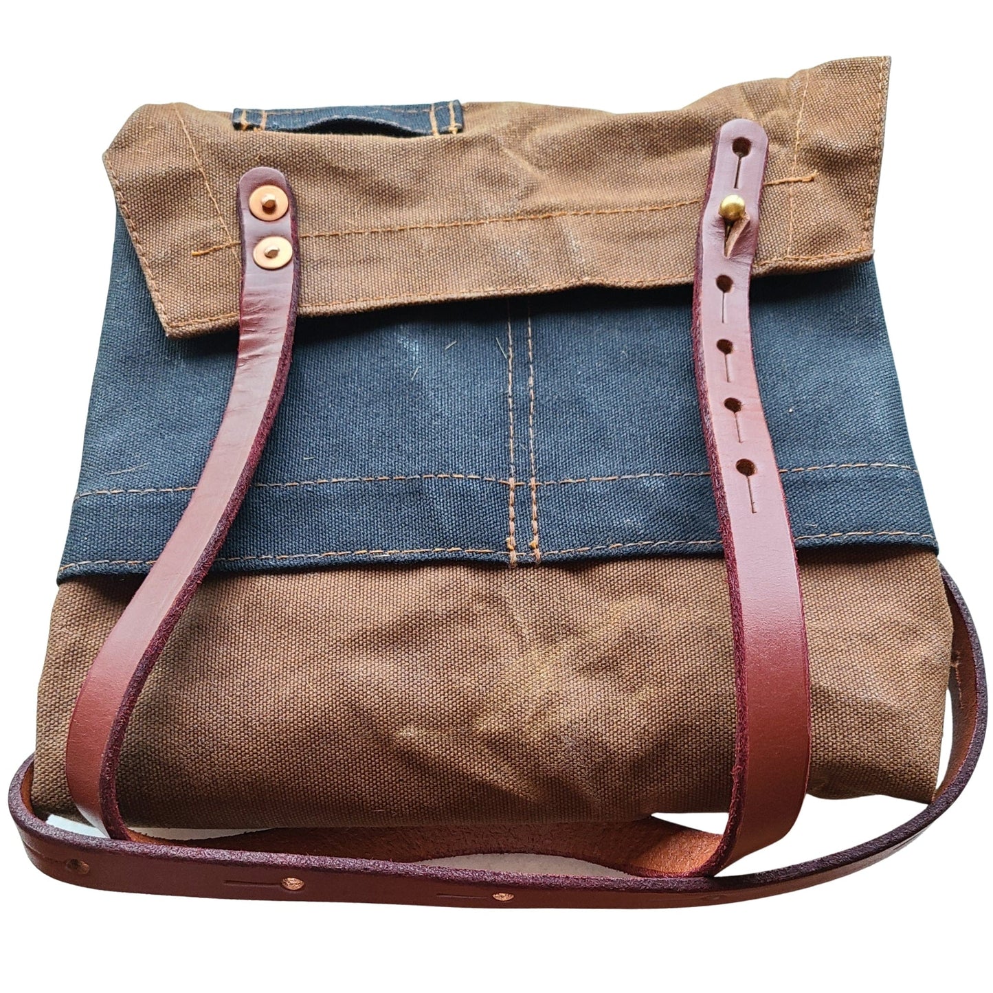 Leather straps and copper rivets
