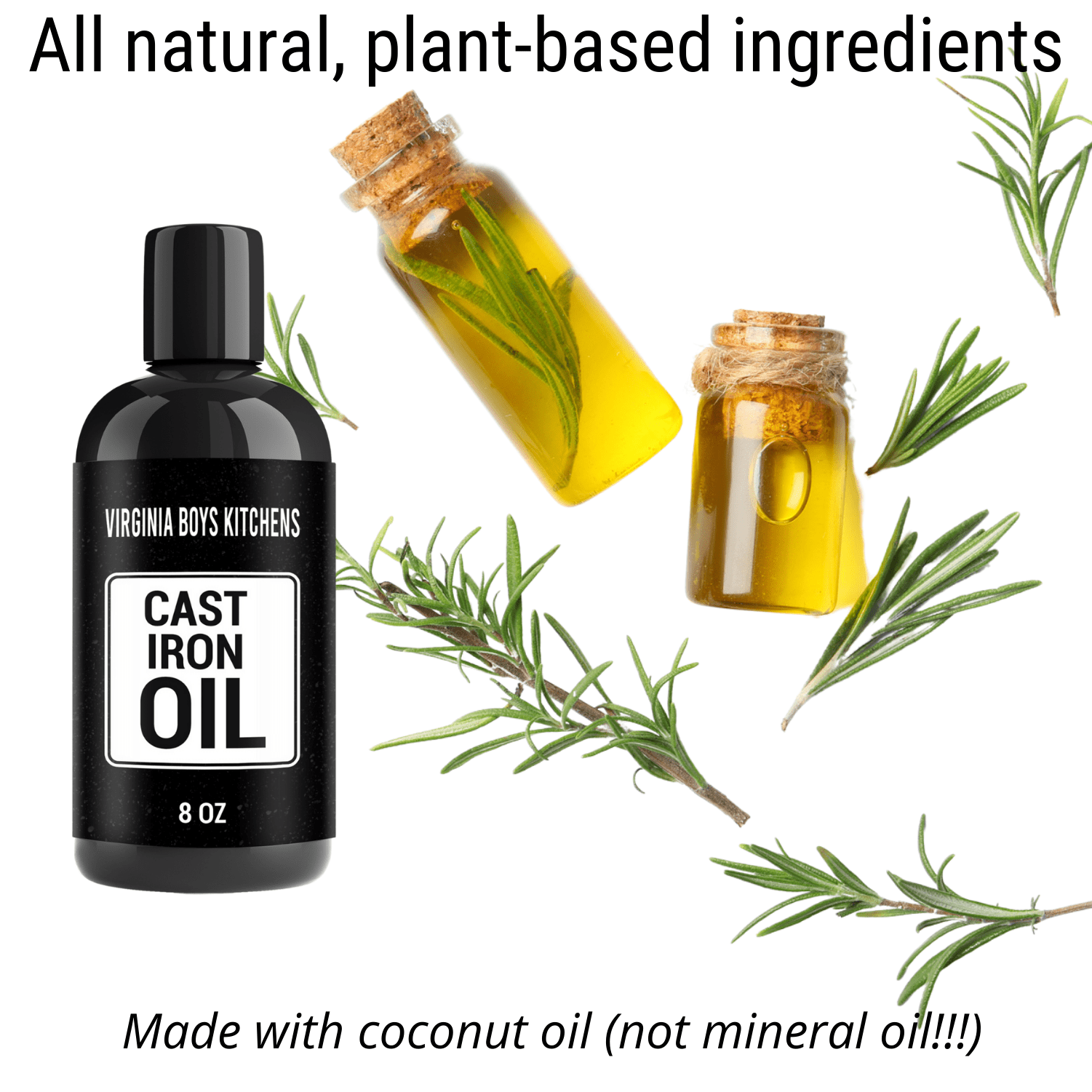Virginia Boys Kitchens Wood Oil 8 oz - Original - Orange and Rosemary **NEW!** Cast Iron Seasoning Oil - Coconut Oil and Essential Oils - Full Size 8oz - Original