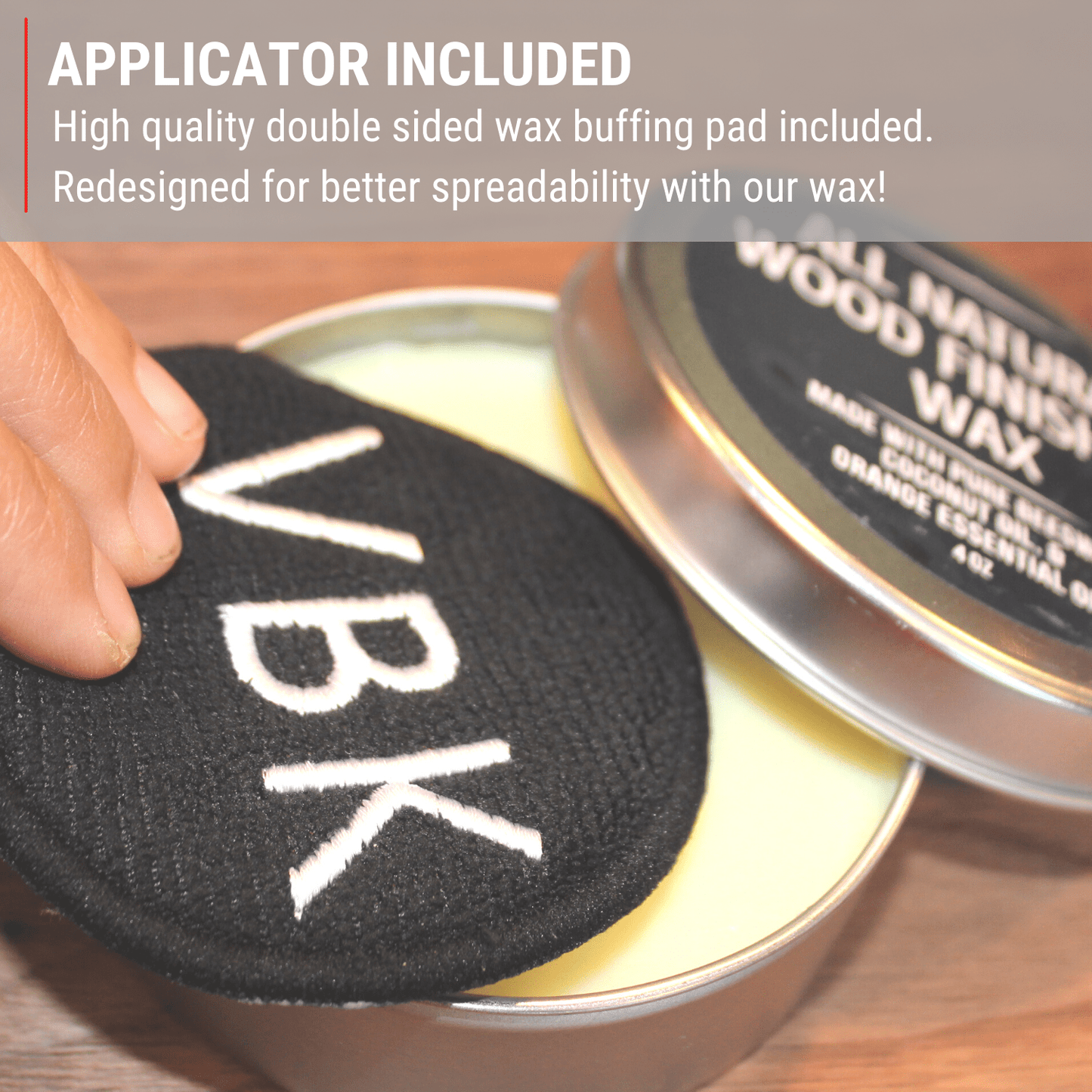 4oz tin of natural coconut oil and beeswax with soft buffing pad included